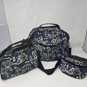 Quilted Paisley Print Travel Bag Set Overnight Cosmetic Pouch
